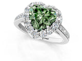 White gold Fancy Green Heart Cut Diamond Floral Halo Ring with Pavé Band and Prong Setting_8