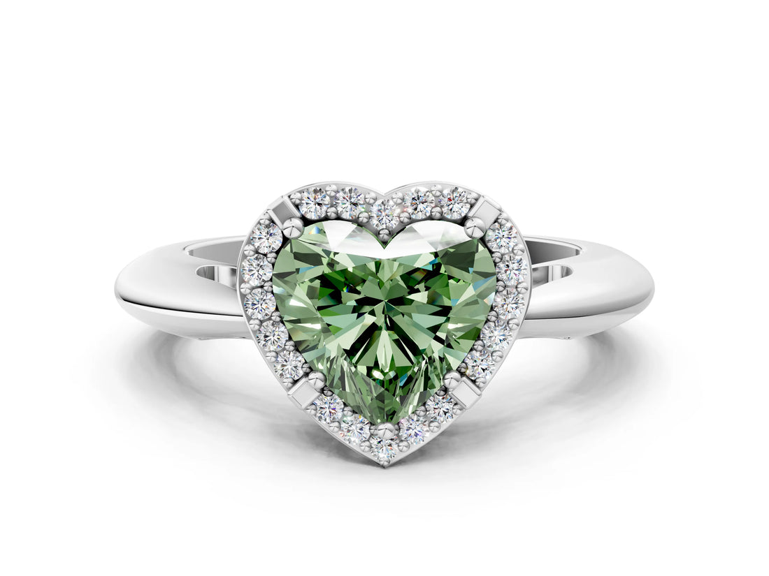 White gold Fancy Green Heart  Cut Diamond Halo Engagement Ring with Split Shank and Four-Prong Setting_29
