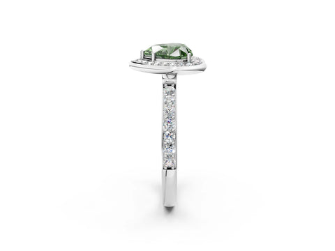 White gold Fancy Green Heart Cut Diamond Halo Ring with Bezel Frame and Pavé Band_2