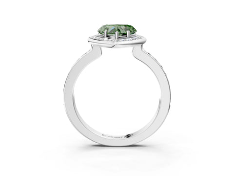 White gold Fancy Green Heart Cut Diamond Halo Ring with Bezel Frame and Pavé Band_3