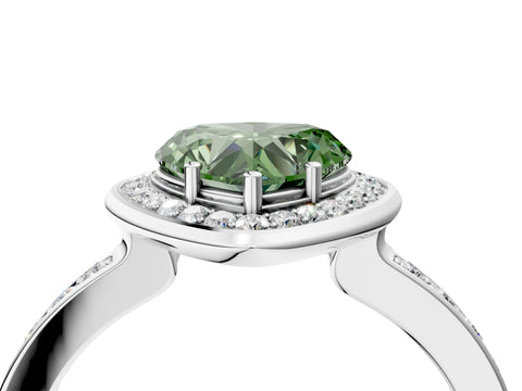 White gold Fancy Green Heart Cut Diamond Halo Ring with Bezel Frame and Pavé Band_4
