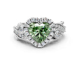 White gold Fancy Green Heart Cut Diamond Halo Ring with Milgrain Pavé Band and Four-Prong Setting_29