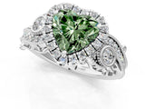White gold Fancy Green Heart Cut Diamond Halo Ring with Milgrain Pavé Band and Four-Prong Setting_30