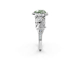 White gold Fancy Green Heart Cut Diamond Halo Ring with Milgrain Pavé Band and Four-Prong Setting_31