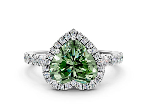 White gold Fancy Green Heart Cut Diamond Halo Ring with Pavé Band and Four-Prong Setting_12