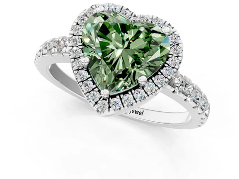 White gold Fancy Green Heart Cut Diamond Halo Ring with Pavé Band and Four-Prong Setting_13