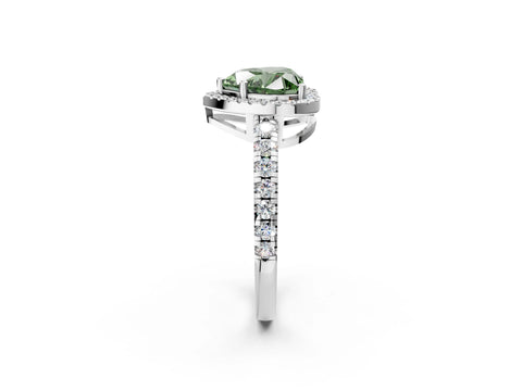 White gold Fancy Green Heart Cut Diamond Halo Ring with Pavé Band and Four-Prong Setting_14