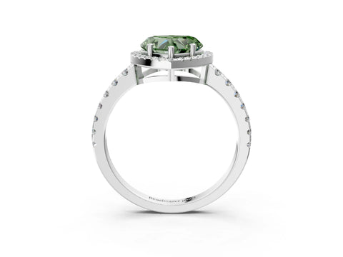 White gold Fancy Green Heart Cut Diamond Halo Ring with Pavé Band and Four-Prong Setting_15