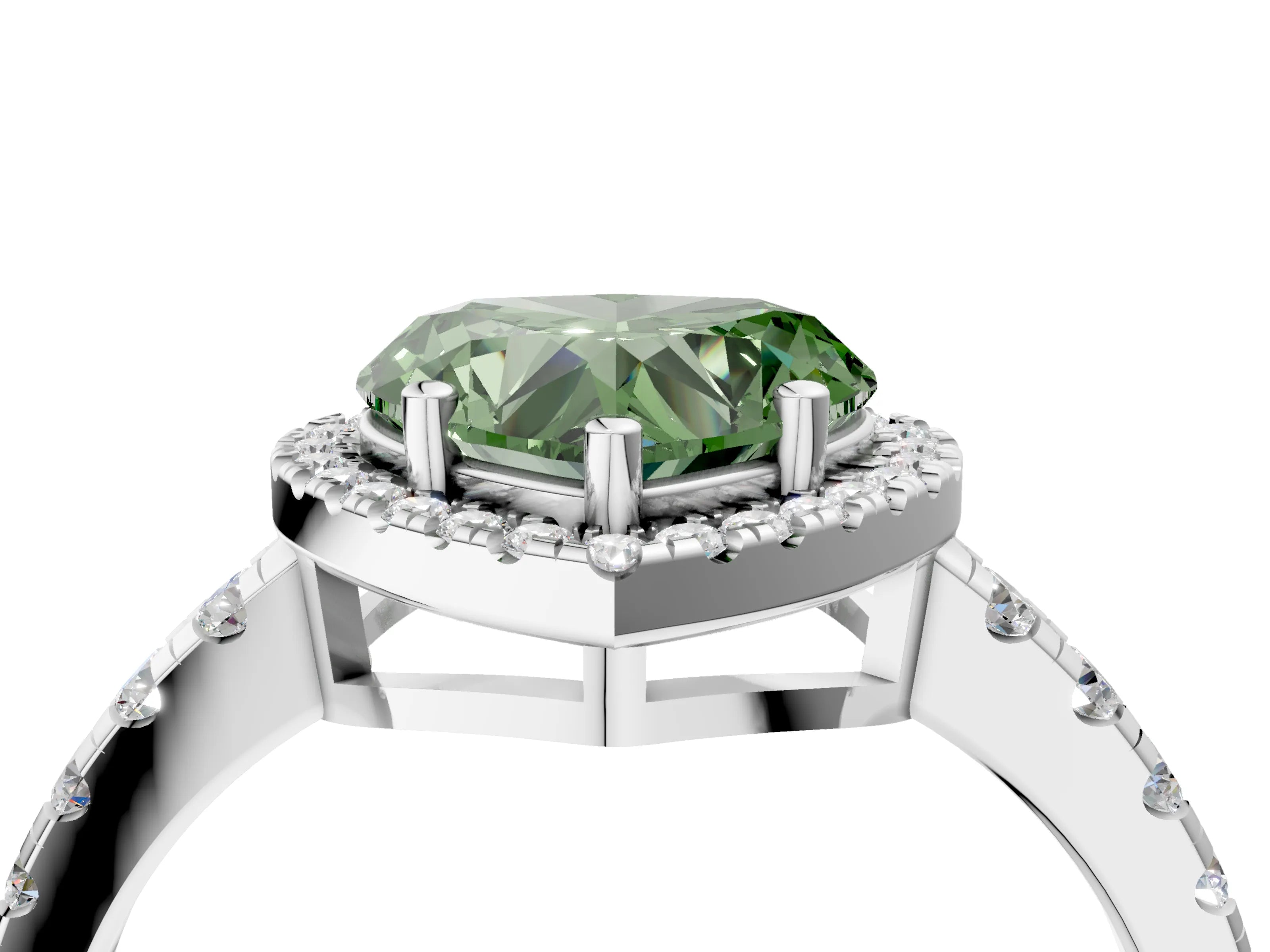 White gold Fancy Green Heart Cut Diamond Halo Ring with Pavé Band and Four-Prong Setting_16