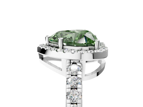 White gold Fancy Green Heart Cut Diamond Halo Ring with Pavé Band and Four-Prong Setting_17
