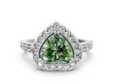White gold Fancy Green Heart Cut Diamond Halo Ring with Pavé Band and Prong Setting_12