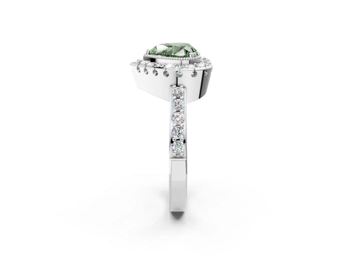 White gold Fancy Green Heart Cut Diamond Halo Ring with Pavé Band and Prong Setting_14