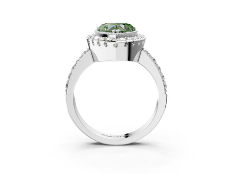 White gold Fancy Green Heart Cut Diamond Halo Ring with Pavé Band and Prong Setting_15