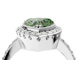 White gold Fancy Green Heart Cut Diamond Halo Ring with Pavé Band and Prong Setting_16