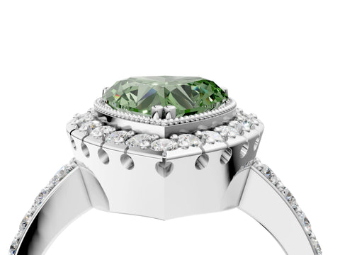 White gold Fancy Green Heart Cut Diamond Halo Ring with Pavé Band and Prong Setting_16