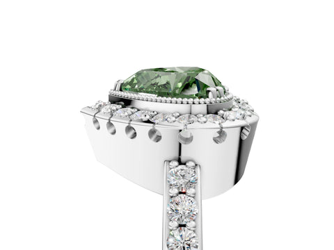 White gold Fancy Green Heart Cut Diamond Halo Ring with Pavé Band and Prong Setting_17