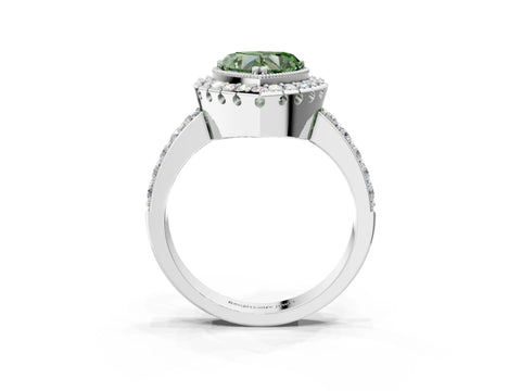 White gold Fancy Green Heart Cut Diamond Halo Ring with Pavé Band and Prong Setting_3