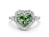 White gold Fancy Green Heart Cut Diamond Halo Ring with Pear Side Stones and Prong Setting_41