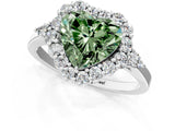 White gold Fancy Green Heart Cut Diamond Halo Ring with Pear Side Stones and Prong Setting_42