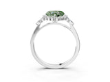 White gold Fancy Green Heart Cut Diamond Halo Ring with Pear Side Stones and Prong Setting_44