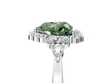 White gold Fancy Green Heart Cut Diamond Halo Ring with Pear Side Stones and Prong Setting_46