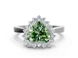 White gold Fancy Green Heart  Cut Diamond Halo Ring with Round Brilliant Halo and Solitaire Band