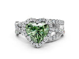 White gold Fancy Green Heart Cut Diamond Halo Ring with Round Split Shank and Prong Setting_12