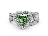 White gold Fancy Green Heart Cut Diamond Halo Ring with Round Split Shank and Prong Setting_18