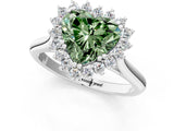 White gold Fancy Green Heart  Cut Diamond Halo Ring with Solitaire Band and Prong Setting_29