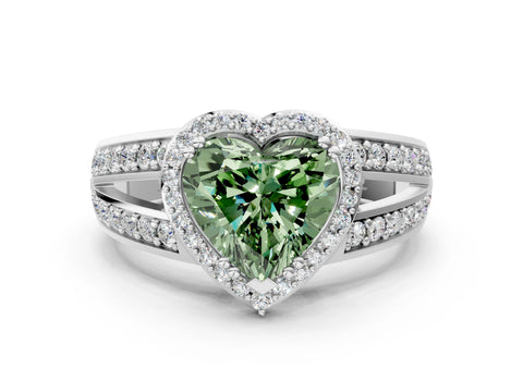 White gold Fancy Green Heart Cut Diamond Halo Ring with Split Shank Pavé Band and Four-Prong Setting_12