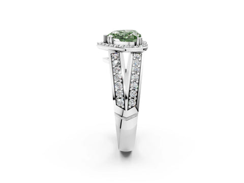White gold Fancy Green Heart Cut Diamond Halo Ring with Split Shank Pavé Band and Four-Prong Setting_14