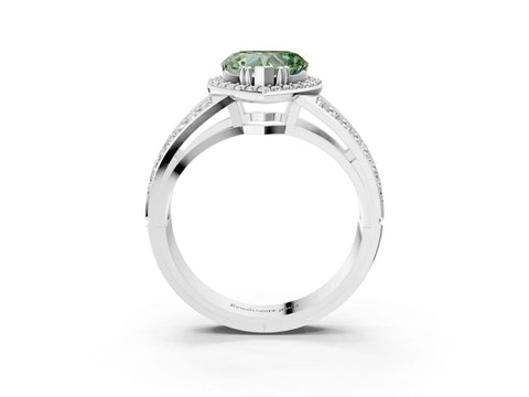 White gold Fancy Green Heart Cut Diamond Halo Ring with Split Shank Pavé Band and Four-Prong Setting_22