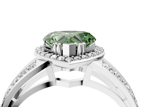 White gold Fancy Green Heart Cut Diamond Halo Ring with Split Shank Pavé Band and Four-Prong Setting_23