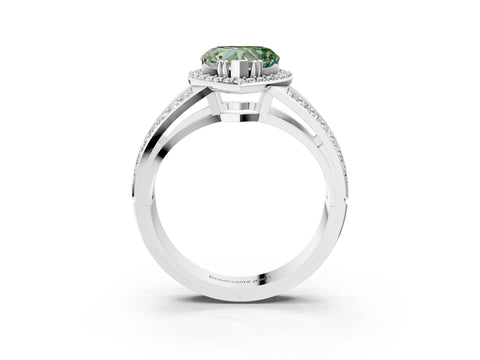 White gold Fancy Green Heart Cut Diamond Halo Ring with Split Shank Pavé Band and Four-Prong Setting_36