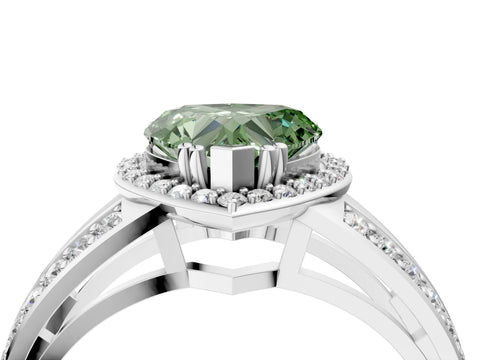 White gold Fancy Green Heart Cut Diamond Halo Ring with Split Shank Pavé Band and Four-Prong Setting_37