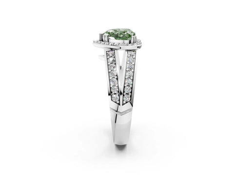 White gold Fancy Green Heart Cut Diamond Halo Ring with Split Shank Pavé Band and Four-Prong Setting_39