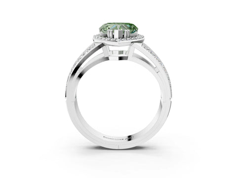 White gold Fancy Green Heart Cut Diamond Halo Ring with Split Shank Pavé Band and Four-Prong Setting_3