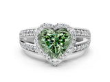 White gold Fancy Green Heart Cut Diamond Halo Ring with Split Shank Pavé Band and Four-Prong Setting_48