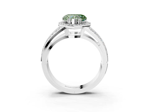 White gold Fancy Green Heart Cut Diamond Halo Ring with Split Shank Pavé Band and Four-Prong Setting_51