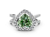 White gold Fancy Green Heart Cut Diamond Halo Ring with Split Shank Pavé Band and Prong Setting_17