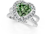 White gold Fancy Green Heart Cut Diamond Halo Ring with Split Shank Pavé Band and Prong Setting_18