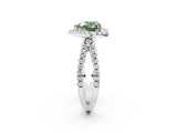 White gold Fancy Green Heart Cut Diamond Halo Ring with Split Shank Pavé Band and Prong Setting_19