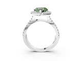 White gold Fancy Green Heart Cut Diamond Halo Ring with Split Shank Pavé Band and Prong Setting_20
