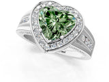 White gold Fancy Green Heart Cut Diamond Halo Ring with Split Shank and Bezel Accents and Prong Setting_1