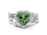 White gold Fancy Green Heart Cut Diamond Halo Ring with Vintage Split Shank and Four-Prong Setting_65