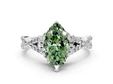 White gold Fancy Green Heart Cut Diamond  Halo Twist Band Solitaire Prong Setting Ring_12