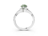 White gold Fancy Green Heart Cut Diamond  Halo Twist Band Solitaire Prong Setting Ring_15