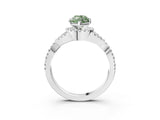 White gold Fancy Green Heart Cut Diamond  Halo Twist Band Solitaire Prong Setting Ring_28