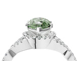 White gold Fancy Green Heart Cut Diamond  Halo Twist Band Solitaire Prong Setting Ring_59