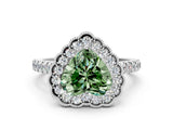 White gold Fancy Green Heart  Cut Diamond Milgrain Floral Halo Engagement Ring with Pavé Band_15